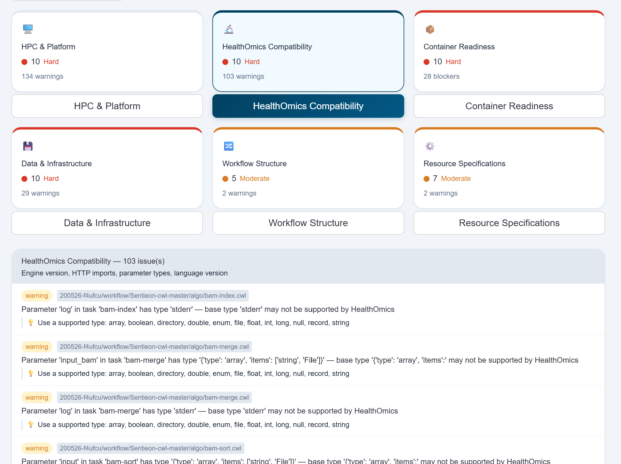 Detailed issue report for HealthOmics compatibility
